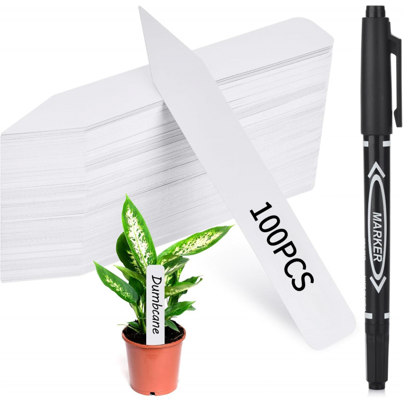 Garden Label Marker - ป้ายติดต้นไม้กันน้ำสำหรับสวนภายนอก 100-300 ชิ้น พร้อมปากกาเมจิกแบบถาวร ป้ายพลาสติกสำหรับทำเครื่องหมายเมล็ดพันธุ์ต้นไม้ ของขวัญสำหรับทำสวน