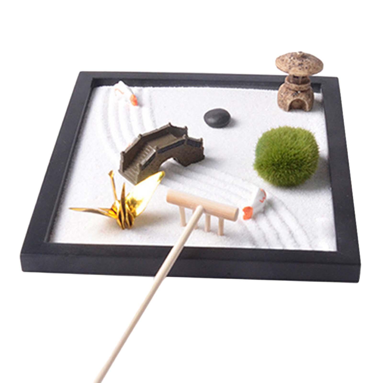 Gardening Tools Japanese - ถาดทรายสวนเซนสำหรับวางบนโต๊ะทำงาน ของตกแต่งสไตล์ญี่ปุ่น ชุดเครื่องมือสวนทรายหินขนาดเล็กสำหรับวางบนโต๊ะทำงาน ใช้สำหรับโยคะ บ้าน ฝึกสมาธิและเสริมฮวงจุ้ย